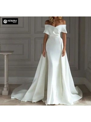 Abito Vestito da Sposa Semplice con Coda Maxi Wedding Dress BRID034